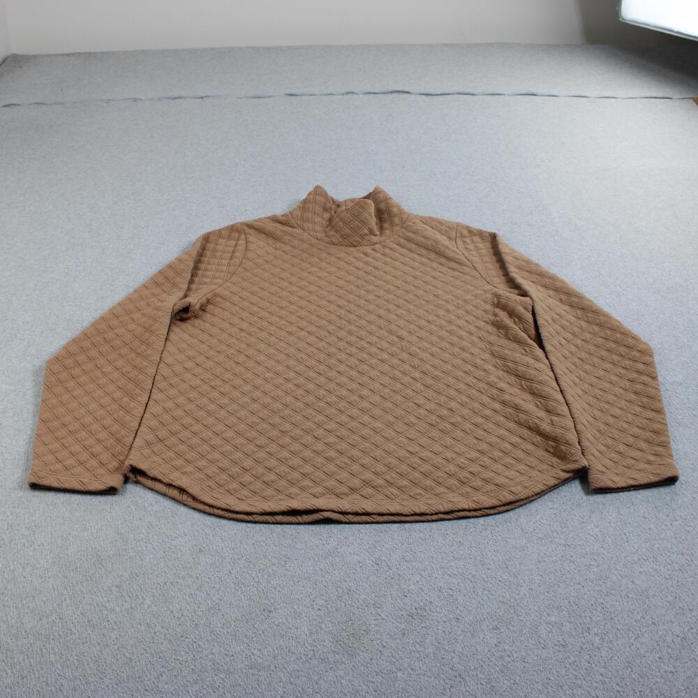 J Crew Shirt Women Large Brown Quilted Mock Neck Long Sleeve Cozy Classic Comfy